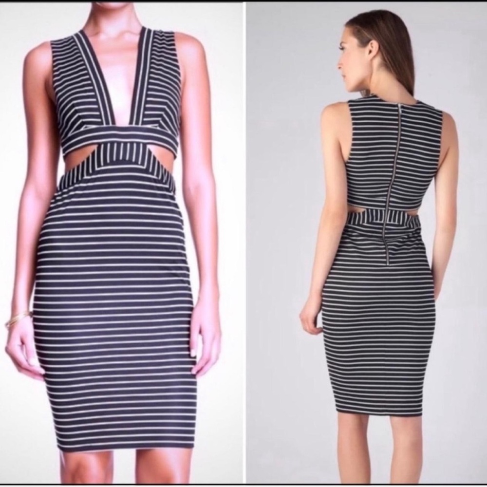 bec + bridge Black and White Striped Backless Dress 2